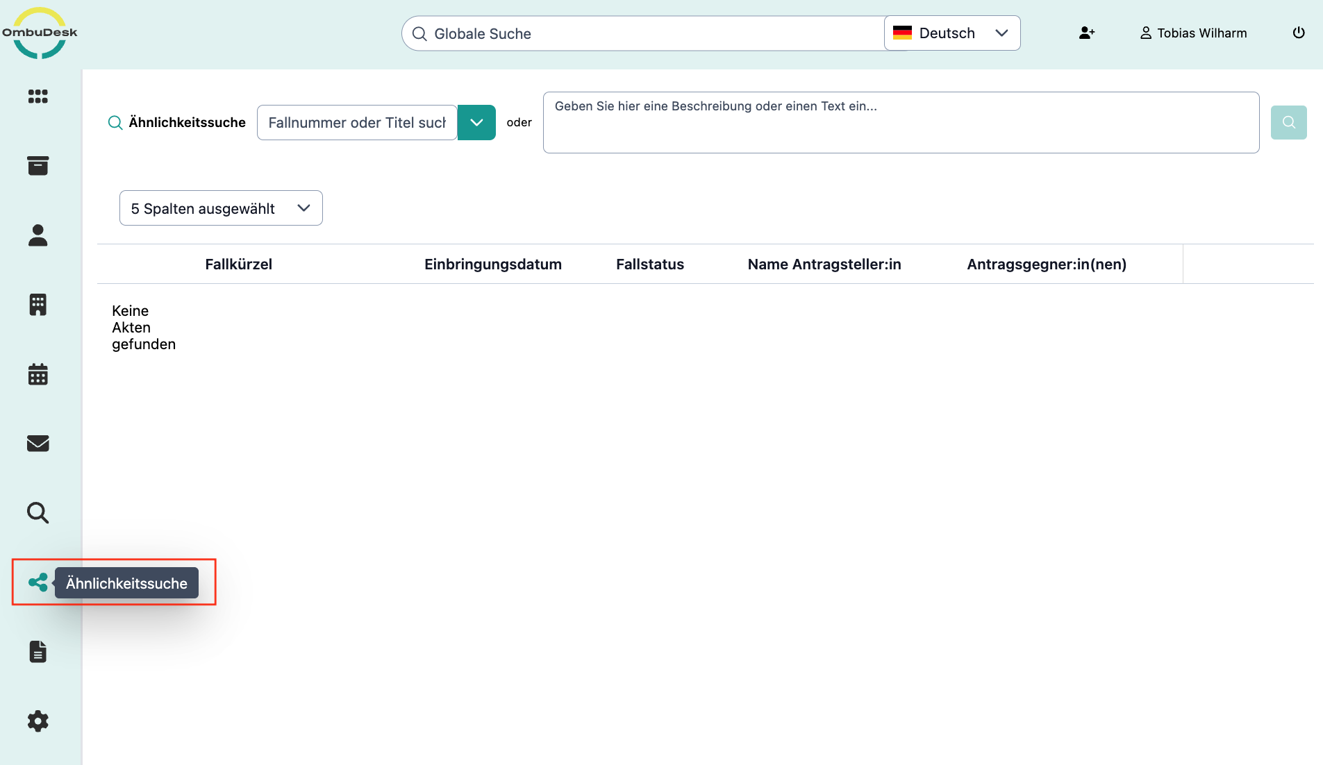 Das Bild zeigt die Ansicht der Ähnlichkeitssuche, die auch in der linken Navigationsleiste rot umrandet ist.