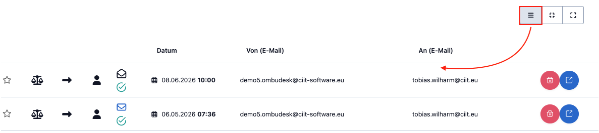 Das Bild zeigt die kleinste Darstellungsform des E-Mail-Reiters.