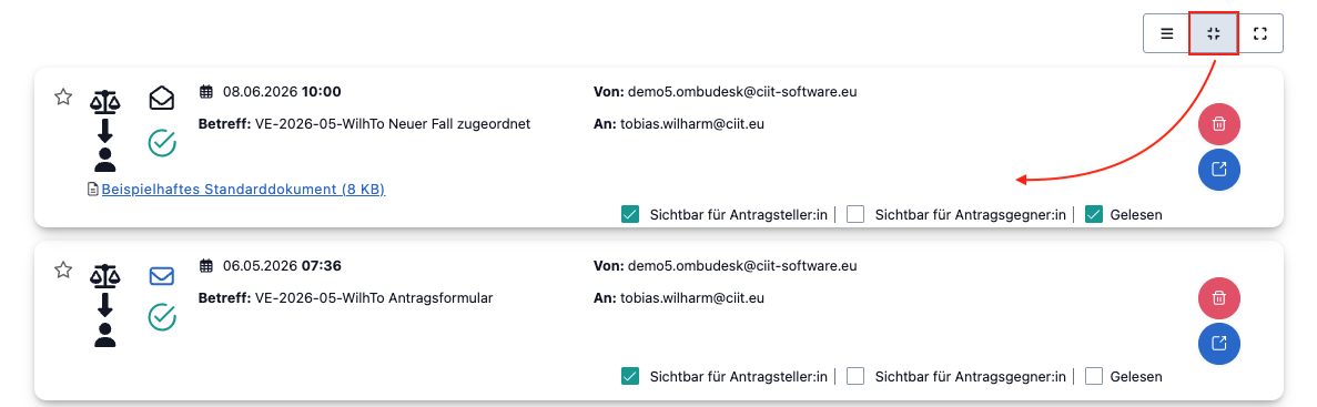 Das Bild zeigt die mittel-große Darstellungsform des E-Mail-Reiters