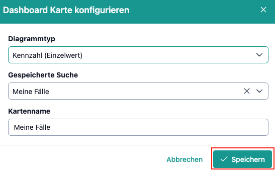 Das Bild zeigt die Benennungsmöglichkeit als Freitextfeld und den Speichern-Button für neue Grafiken im Report-Dashboard.