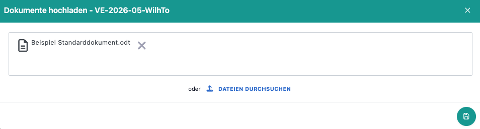 Das Bild zeigt das Dialogfenster, nachdem "Dokument hochladen" als Schnellaktion angeklickt worden ist.