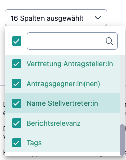 Das Bild zeigt die Spaltenauswahl für die Ähnlichkeitssuche, welche Informationen hinzufügt oder subtrahiert - je nach Auswahlstatus