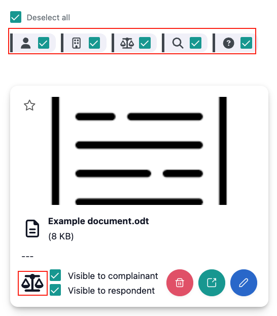 The image shows the document view in OmbuDesk. The symbol images or pictograms are outlined in red.