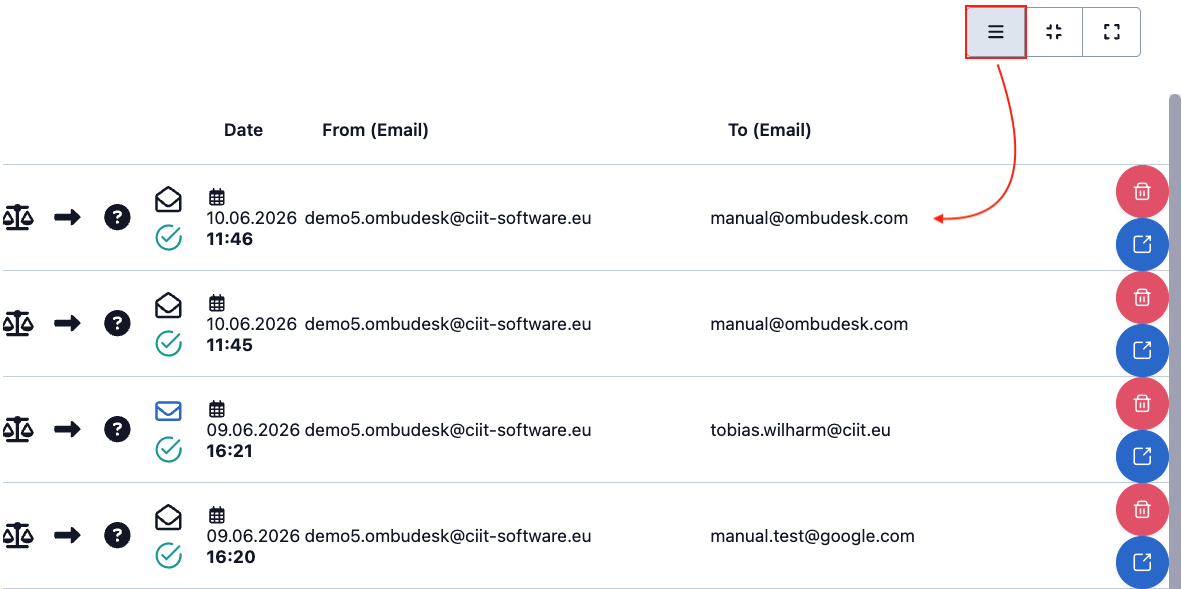 The image shows the smallest display form of the email tab.