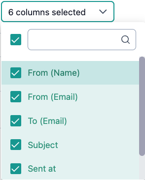 The image shows the column selection in "New Messages" to show or hide columns using checkmarks.