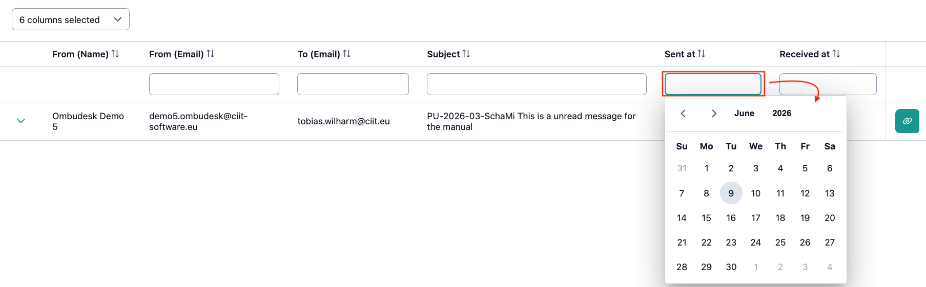 The image shows the filter options by date to search through new messages.