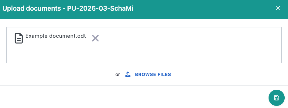 The image shows the dialog window after "Upload document" has been clicked as a quick action.