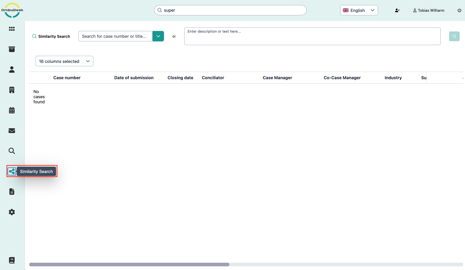 The image shows the view of the similarity search, which is also outlined in red in the left navigation bar.