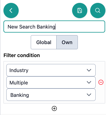 This image shows how to name a new filter search and how to set the visiability to only user or all users.