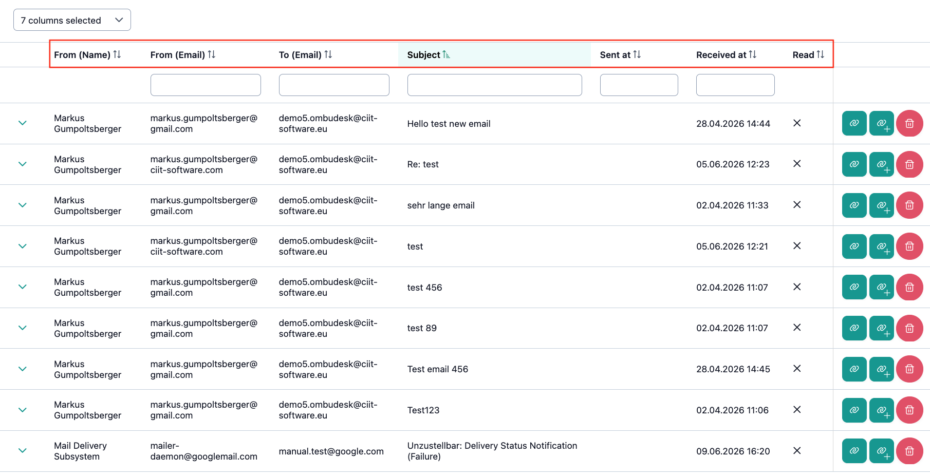 The image shows all information fields displayed in unassigned messages and the fields are outlined in red.