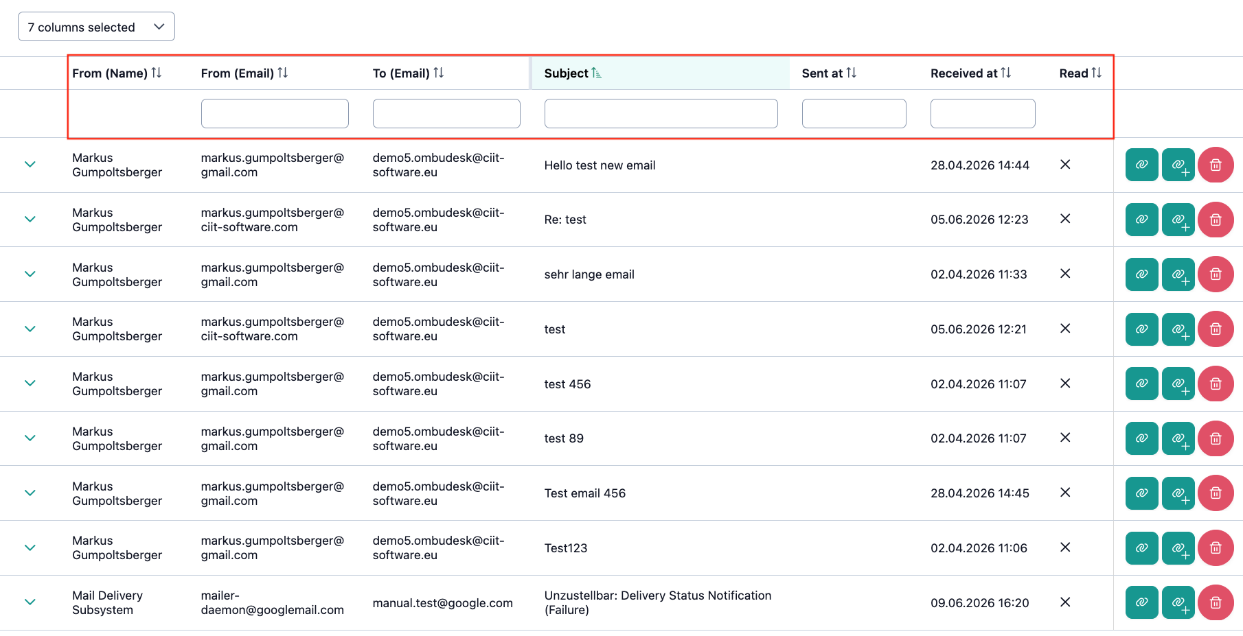 The image shows all search or filter functions outlined in red in unassigned messages.